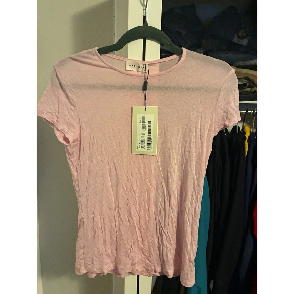 MARCELLA Women's Mauve Solid Cotton Knit Crew Neck Short Sleeve Tee Size M
